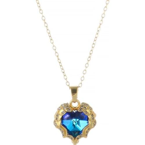316L Stainless Steel Blue Crystal Heart Pendant Charms Chain Choker Necklace For Women Fashion Fine Jewelry SAN589