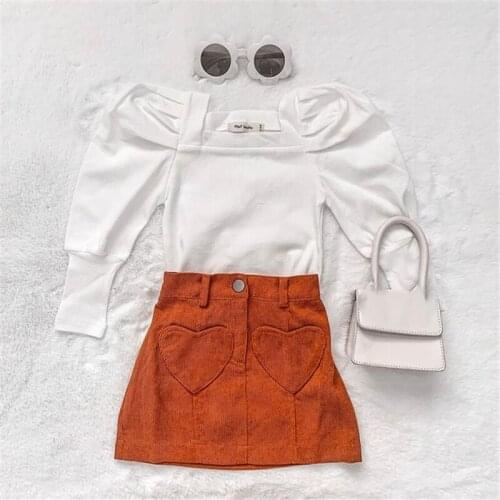 Kids Girls Clothes Set Baby Girl Solid Puff Sleeve Square Collar Pullover Tops+Skirt 2PCS Outfit Children Clothing Set