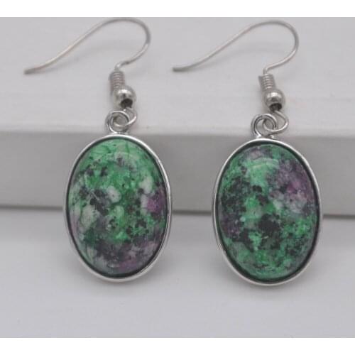 Red Green Zoisite Stone Oval Beads GEM Earrings Jewelry T240