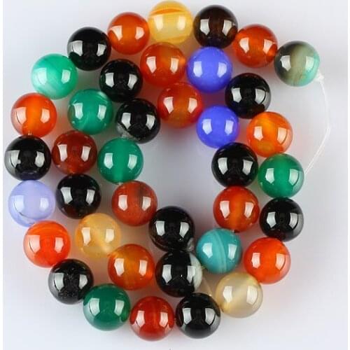 10mm Natural Stone Round Beads Colorful Agates Ball Strand Loose Bead Jewelry Accessories For Women Making DIY Bracelet 15.5"