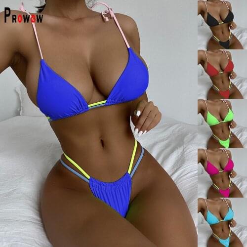 Prowow Sexy Push Up Women Bikini Set Solid Color Two Piece Matching Swimsuits Bathing Suit 2021 New Summer Female Beachwear