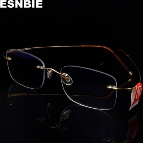 Square Progressive Reading Glasses Men Titanium Rimless Eyeglass Frame Flexible For Woman Anti Blue Light Glasses Computer Lens