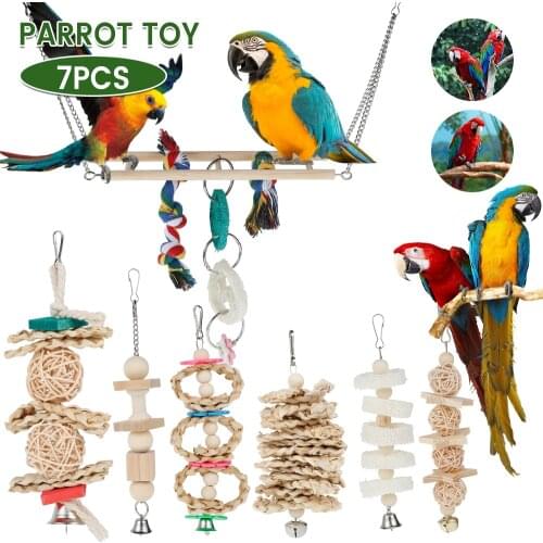 Cute 7 Pcs / Set Parrot Birds Toy Kit Bridge Accessories Bird Toy Standing Training Pet Tool