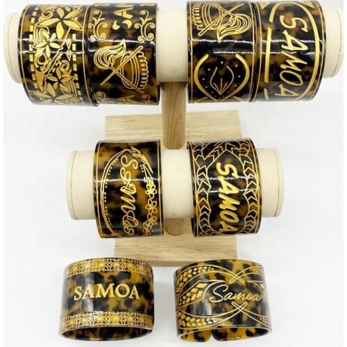 Fashion Tortoise Shell Cuff Wide Bangles Samoa Tribal With Gold Epoxy Hot Sell Bracelet For Pacific Island Jewelry