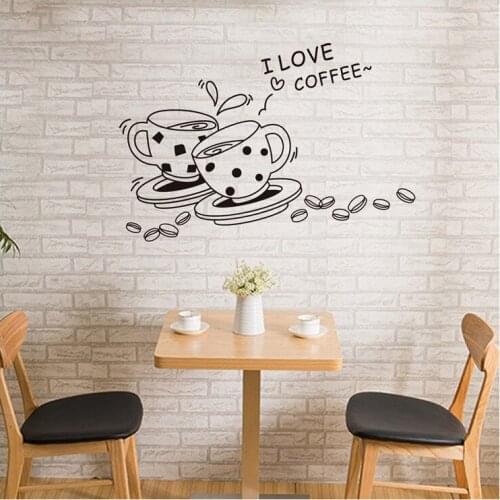 2 Cup Of Coffee Pattern Wall Stickers For Shop Office House Decoration Diy Kitchen Dining Room Wall Mural Art Home Decals