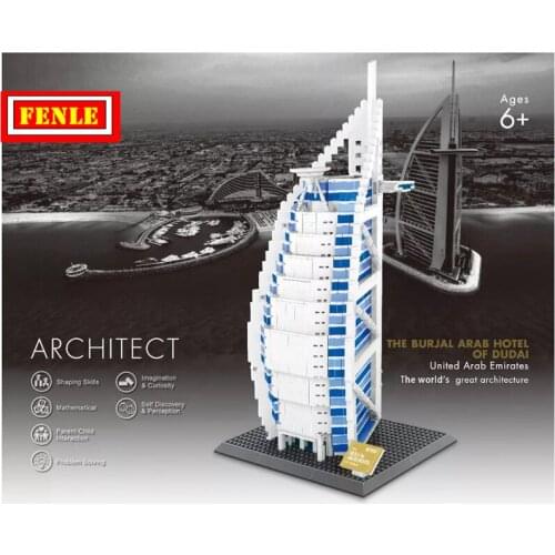 WANGE Architecture Dubai Burj Al Arab Building Blocks Sets City Bricks Classic Skyline Model Kids Gift Toys Compatible