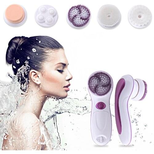 New 5 in 1 Multi-function Electric Rotary Facial Cleansing Brush Ultrasonic Exfoliating Brush Facial Massager Skin Care