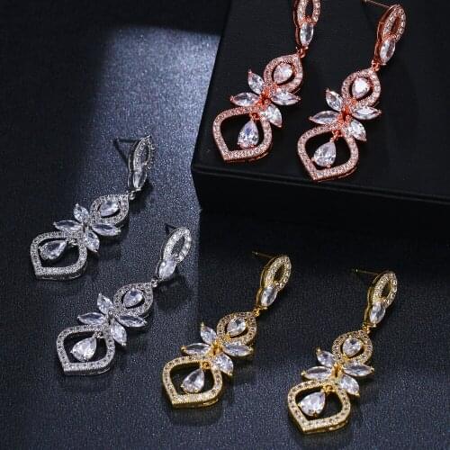 ORZTOON Korean Vintage Flower Zirconia Bridal Earrings For Women Trend Minimalist Long Earrings Fashion Jewelry 2020 New Gift
