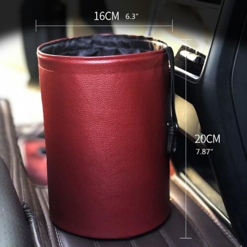 P82B Car Waterproof Trash Cans Compression Folding Basket Mini Hanging Storage Bin Multifunctional Leather Trash Can for Cars