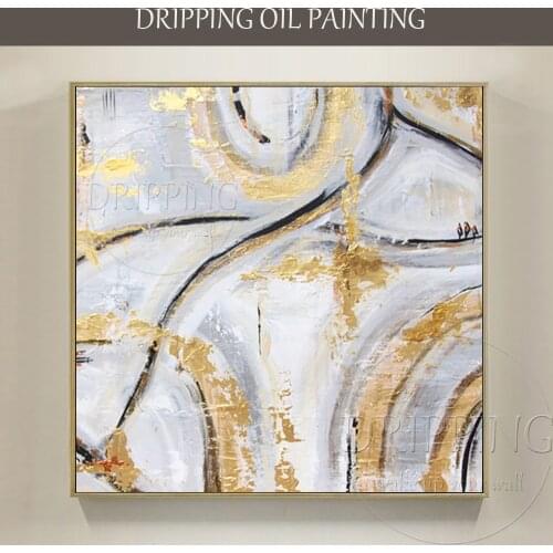 Professional Painter Hand-painted High Quality Abstract Gold Oil Painting Canvas Wall Art Abstract Golden Paints Knife Painting