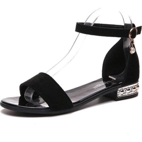 Summer thick with suede open toe word buckle rhinestone sandals handbags with Korean low-heeled fashion womens shoes