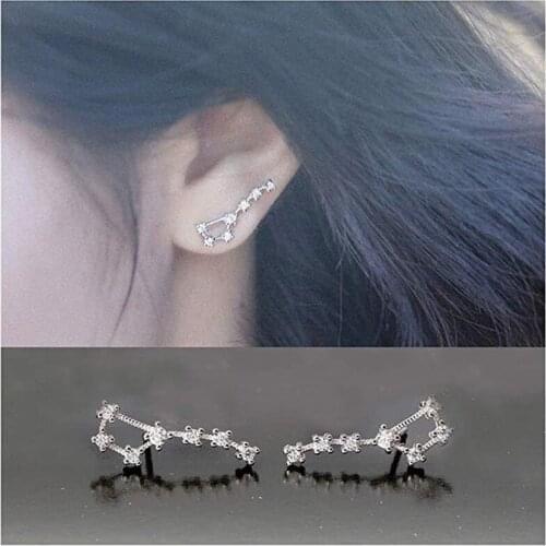 Stylish Dipper Shaped Clip Earrings Dazzling 7 Crystal Zirconia Stud Earrings For WomenFancy Party Fashion Jewelry Gift D5D503