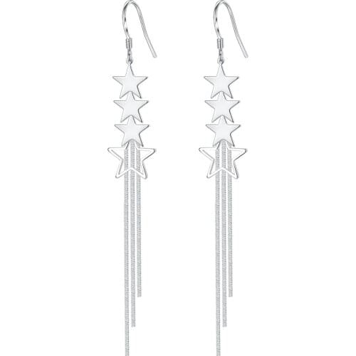 S925 Silver Earring Star Strings & Tassel Bars Drop Earring For Women Wedding Gift Lady Girl Fashion Jewelry