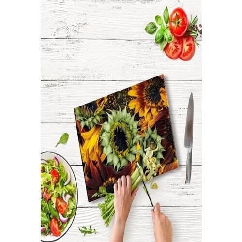 Glass Cutting Ayçiceği Patterned Glass Cutting Plate heat Resistant Glass 30x40 Chopping Block Glass High Quality Print Turkish kitchen Tool