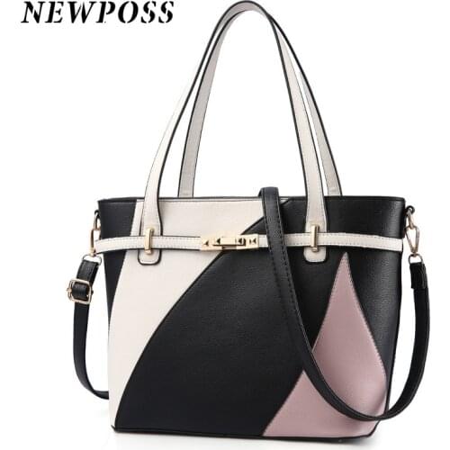 Newposs High Quality Shopping Bags For Women Lady PU Leather Tote Bag Handbag Large Capacity Shoulder Bag Female Shopping Purse