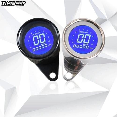TKSPEED Universal Digital Motorcycle LCD Screen Speedometer Odometer Techometer Fuel Gauge for 1-4 Cylinders