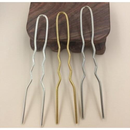 20 PCS 100*2mm Hair Sticks Metal Rhodium Gold Silver Color U Shape Hair Pins Blank Base Setting For Women DIY Jewelry Making