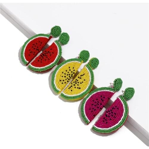 JOUVAL Ins Girls Cute Fruits Long Beads Drop Earrings For Women Watermelon Bohemian Dangle Earring Brincos Summer Jewelry Female