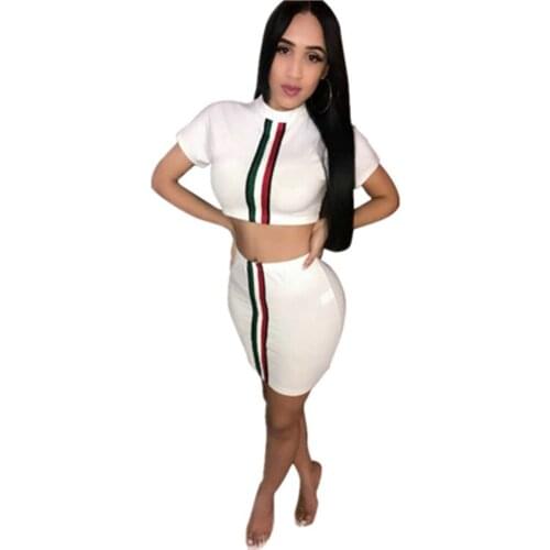 Womens Striped Short Top + Sexy Buttocks Mini Pencil Skirt Two Piece Set