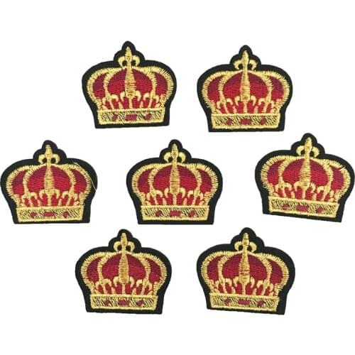 10 PCS/lot Gold with Red Crown Embroidered Iron on Patches for Clothes Small Crown Embroidery Applique Badge DIY Sewing Patch