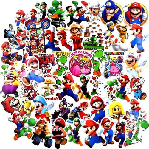 100pcs Anime Game Super Mary Mario Stickers Cartoon Waterproof Suitcase DIY Laptop Guitar Skateboard Toy Lovely Sticker