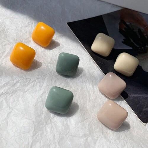 3pcs Vintage French macaron acrylic earrings cool wind minimalist geometric square elegant stud earrings