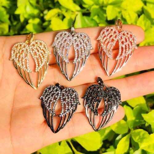 5pcs Zirconia Pave Angel Wing Pendant Charms for Women Bracelet Necklace Earring Making Handmade Jewelry Accessories Wholesale
