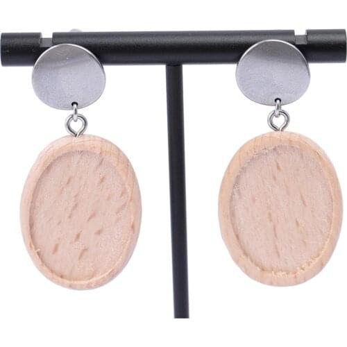 6pcs Stainless Steel Earring Findings Fit 18x25mm Oval Cabochon Wood Earring Dangle Base Setting Tray Blanks Diy Accessories