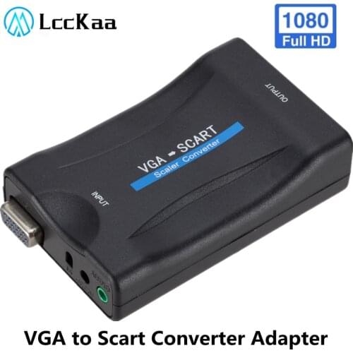LccKaa 1080P VGA to Scart Converter Adapter Video Audio Signal Converter High Quality For DVD Box TV With Remote Control