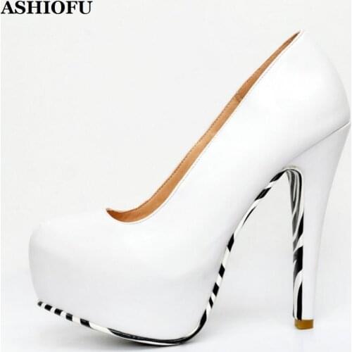 ASHIOFU New Handmade Real Picture Ladies High Heel Pumps Wedding Office Platform Shoes Slip-on Party Evening Fashion Court Shoes