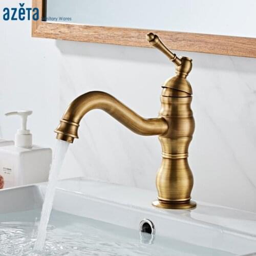 Azeta European Style Basin Faucet Antique Brass Bathroom Sink Faucet Single Handle Basin Mixer Swivel Sprayer Basin Tap AT7706A