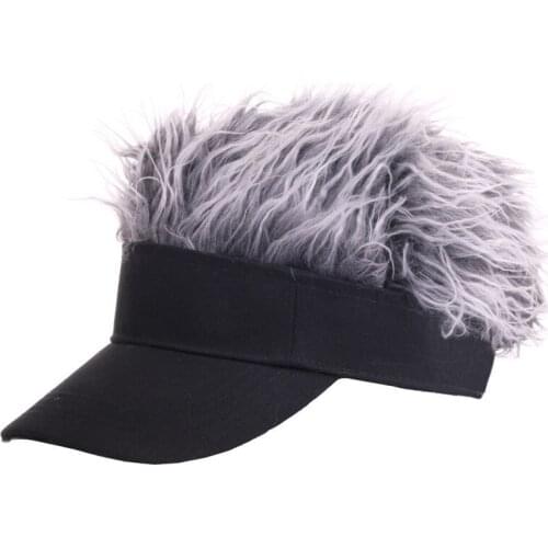 Adjustable Novelty 3-8yrs Kids Baseball Hat with Wigs Fun Joke Hair Caps for Boy Girls Party Gifts Black White Purple Winter