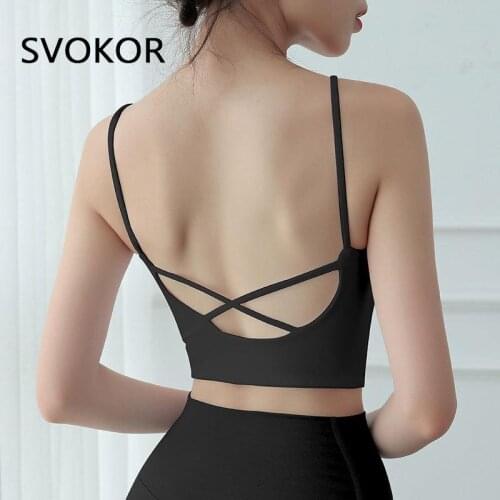 SVOKOR Cross Back Fitness Bras Women Shockproof Sexy Sports Bra Gym Crop Tops No Rims High Impact Bralette Push-Up Underwear