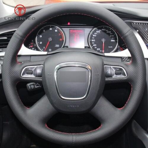 LQTENLEO Black Genuine Leather DIY Car Steering Wheel Cover for Audi A3 2006-2013 A8 S8 2006-2010 Q5 2008-2012 Q7 2005-2011