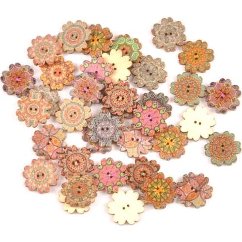 Flower painted Wooden decorative Sewing Buttons for Scrapbooking Handmade Craft Supplies 20mm 25pcs MT1802