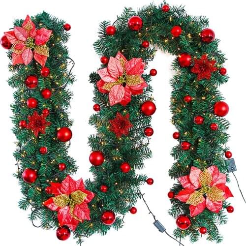 Ornament Garland No Light String Christmas Wreath Plant Rattan Encryption Red With Berry Cone Ball Home Decor 2.7 Meters