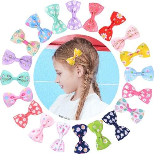 2.7" Floral Print Hair Ribbon Bows With Clips For Girls Cheap Hair Accessoires,Daisy Flower Print Bows Kids Hairpins120pcs/lot