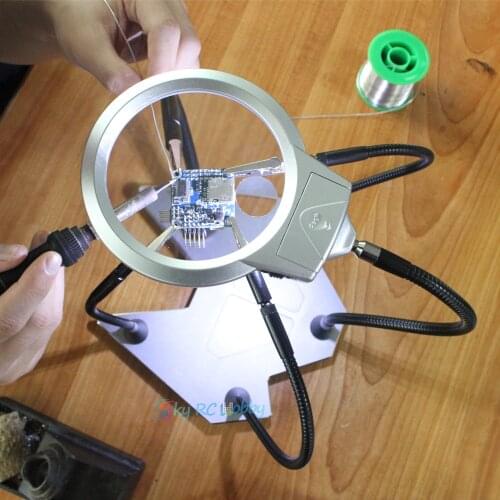 Soldering Helping Third Hands Tool Stand Magnifier 5X Magnifying Glass LED Light 4 Alligator Clips 360 Degree Adjustable
