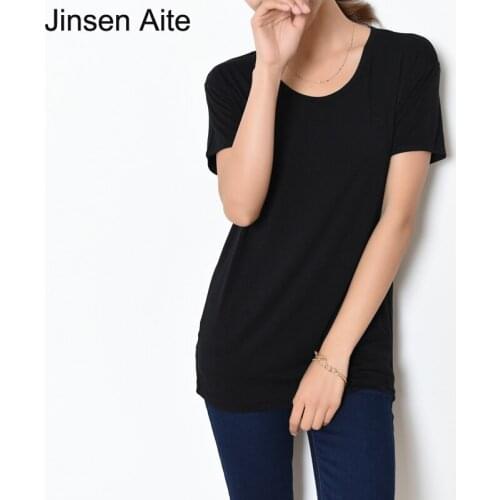 Jinsen Aite Women 2018 Summer Tops Loose Short Sleeve Modal T-shirts Casual O-Neck Bottom Female Tees Plus Size L-6XL Hot JS131