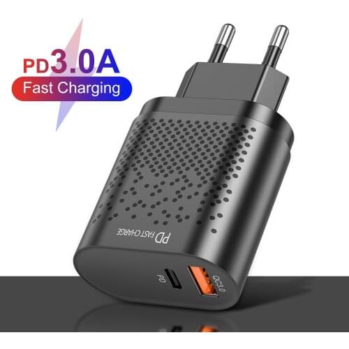 JTKE Qc3.0 Fast Charge PD Charger 18W for Apple Android USB-A + Type-c Dual Port US Standard Charging Plug