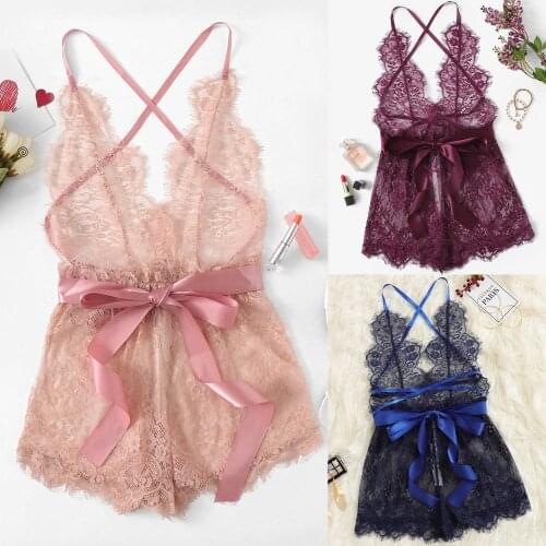 Lace Bodysuit Women See-through Backless Skinny Bodysuit 2021 Ladies blue/violet Hollow Out Sexy Teddies sex slip dress