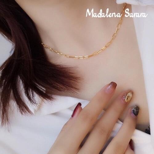 MADALENA SARARA 18K Gold Geometric Square Chain Women Necklace Exaggerated Style Armerican European Lady Chain Necklace Au 750