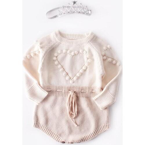 Sweet tassel heart embroidery long sleeve romper baby girls cotton knitted jumpsuit for newborn baby overalls children outfits