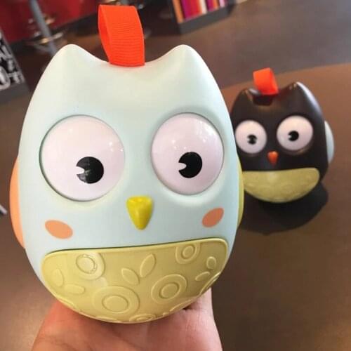 Cute Animal Tumbler Baby Rattles Toys for Kids Owl Shape with Sweet Bell Rolling Eyes Lifting Rope Toy With Bell