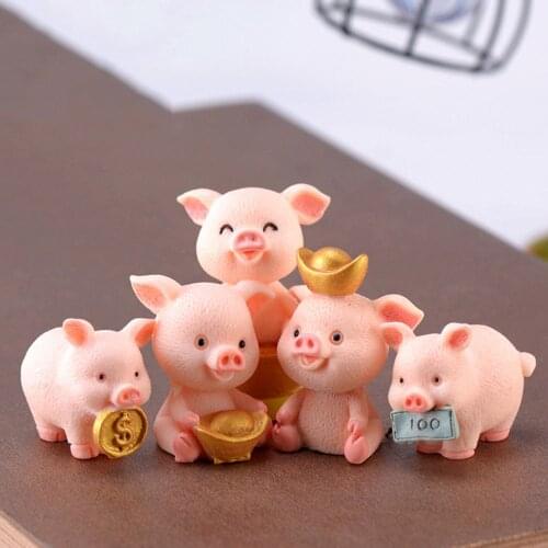 Miniature Garden Ornaments Cute Pig Animal Figurines Craft For Dollhouse Plant Pot Table Decor Lucky Pig Cake DIY Home Decor