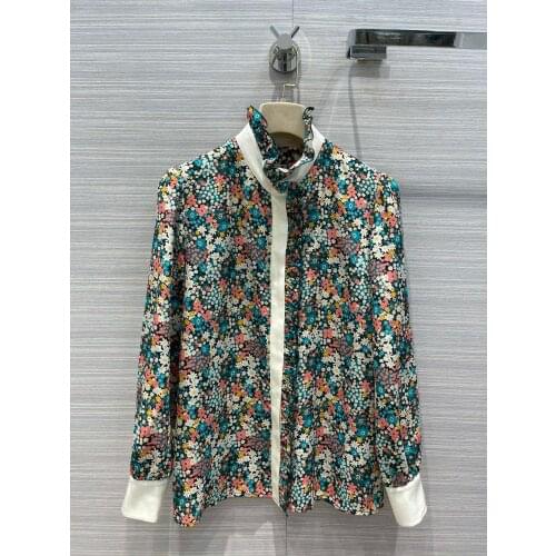 Fashion Ladies 2021 New Long Sleeve Sexy Casual Silk Printed Shirt 0312