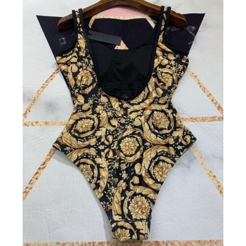 Fashion Women Golden floral printed One Piece Swimsuit Beachwear Swimwear Sexy Bathing Suits Designer Swimsuits Bodysuit y528