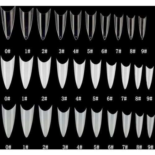 500pcs False nail tips with 10 sizes Nail Tips Stiletto French Acrylic False Nails ABS Tips Artificial 0 -9 sizes Nail Art Tips