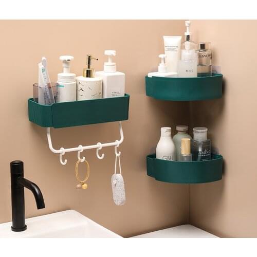 Wall Mounted With Hooks Storage Shelf Cosmetics Kitchen Utensils Organizer Adhesive Holder For Bathroom Washroom Home Accessory