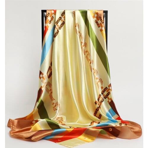 2021 New Square Scarf For Women Pashmina Bandana Silk Shawl Stripe Print Headscarf Satin Hijab Head Wraps Neckerchief Ladies